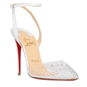 Christian Louboutin Spikaqueen Crystal Transparent Ankle Strap Pump Heel39.5/8.5